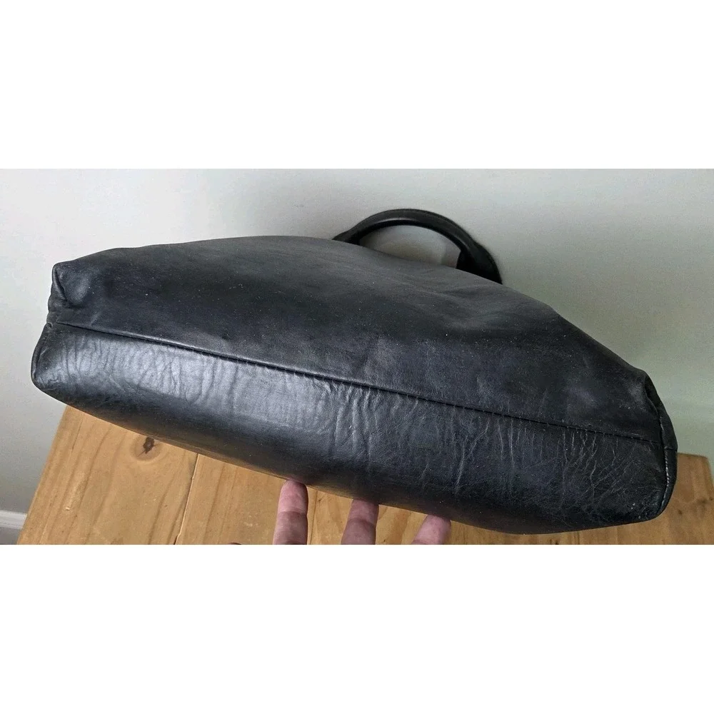 Hidesign Black Leather Tote Bag Shoulder Purse Large Satchel Convertible...